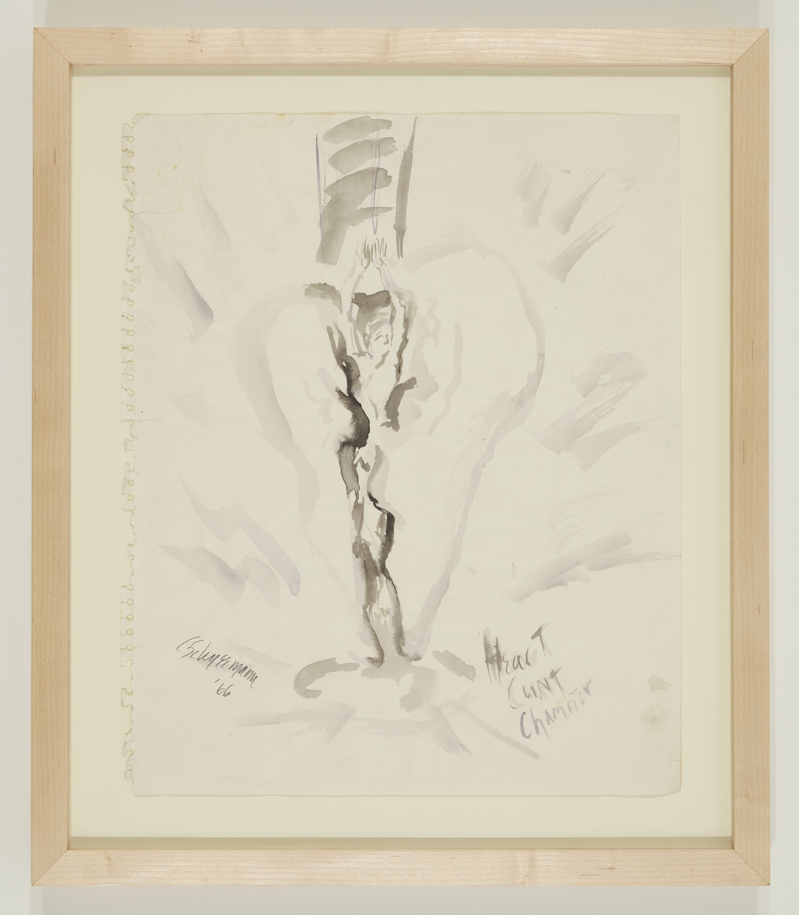 grey watercolor illustration of a female-like figure erupting from the center of a heart/vulva shape
