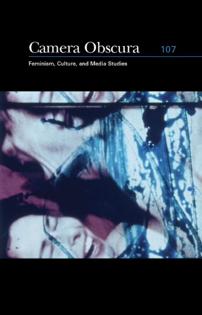film shot from fuses: two faces laughing with a blue filter over the shot; title at the top "Camera Obscura: Feminism, Culture, and Media Studies"